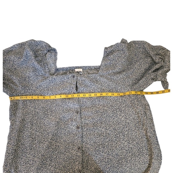 LC Lauren Conrad Womens Blouse Size XL Blue Floral Print Button Front Tie Sleeve - Picture 9 of 9